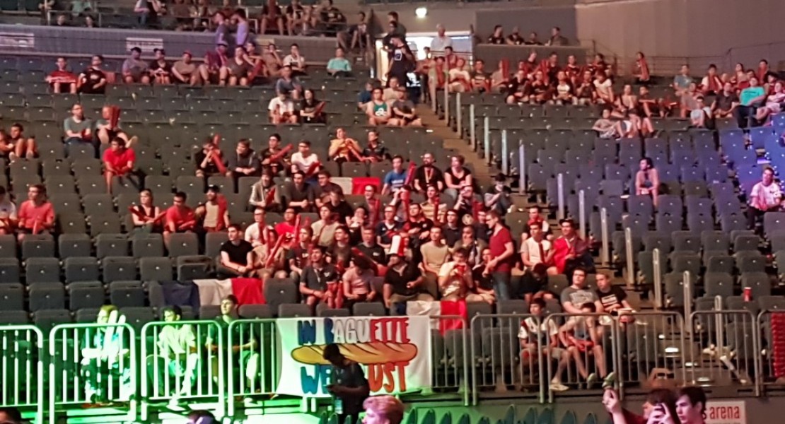 A group of French fans sat in the back right seating, cheering on EnVyUs who at the time had a French line-up.