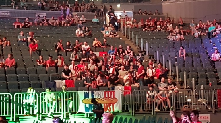 A group of French fans sat in the back right seating, cheering on EnVyUs who at the time had a French line-up.