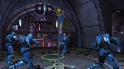In-game screenshot from Halo 3 multiplayer. A picture of the "Blue Team" on Capture The Flag game mode.