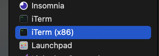 Launching iTerm with Rosetta Emulation A picture of Applications in macOS finder, with a duplicate or copy of iTerm.